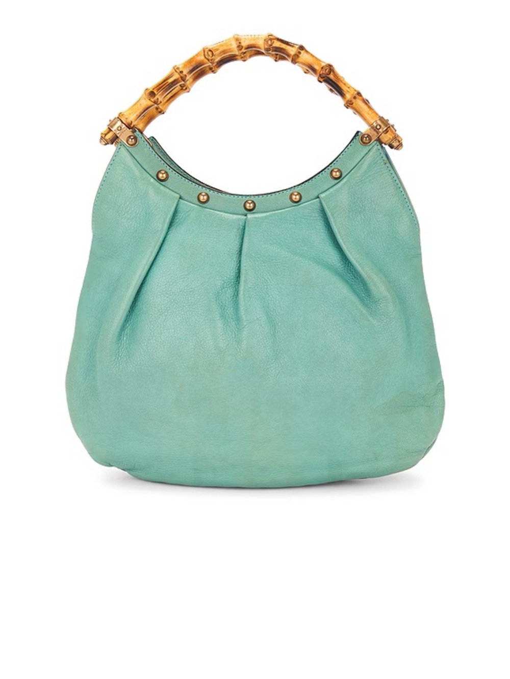 Gucci Turquoise Leather Bamboo-Handle Shoulder Bag